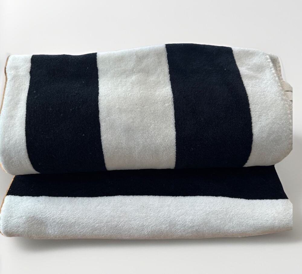 Pottery Barn‎ Classic 2 Awning Stripe Beach Pool Towels 32x64 Black &White
